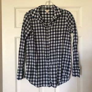 J. Crew navy blue gingham long sleeve shirt